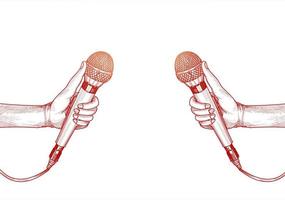 Hand with Microphone Red Sketch White Background vector