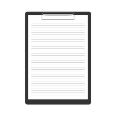 Realistic black clipboard isolated on white background