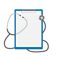 Realistic stethoscope and clipboard isolated on white background vector