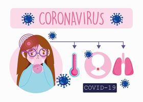 infografía de coronavirus con niña enferma vector