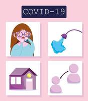 infografía de coronavirus con niña y conjunto de iconos de prevención vector