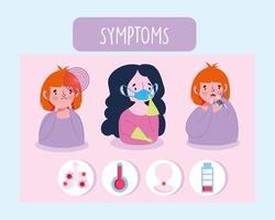 Young girls on viral symptoms infographic vector