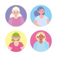 conjunto de iconos de avatar de mujeres jóvenes vector