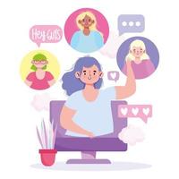 Group of young women communicating via digital meeting vector