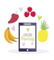 tienda de comestibles en línea en la aplicación móvil vector
