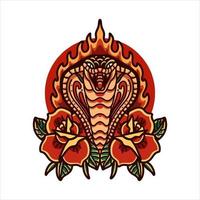 Cobra with roses tattoo vector