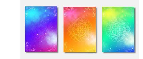 Gradient galaxy and mandala cover set vector