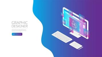 Isometric designer workspace concept vector