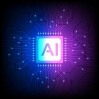 AI processor chip on blue purple gradient vector