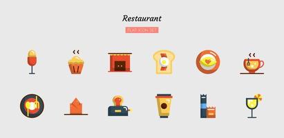 Flat colorful restaurant icon set vector