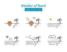 Beach weather line icon symbol set vector