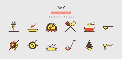 Filled color line food icon symbol set vector