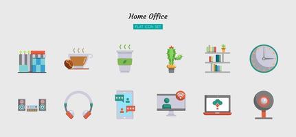 Color flat home office icon symbol set vector