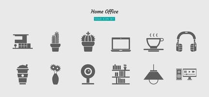 Solid gray home office icon symbol set vector