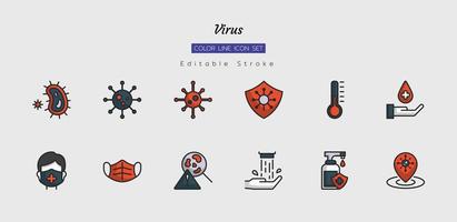 Filled line virus icon symbol set vector