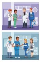 Set scenes of professional doctors staff  vector