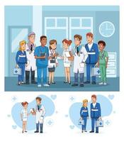 Professional doctors staff in hospital characters vector