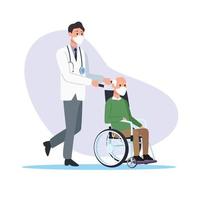 Doctor with old man in wheelchair vector