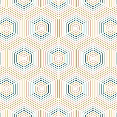 Geometric Colorful Line Hexagon Seamless Pattern