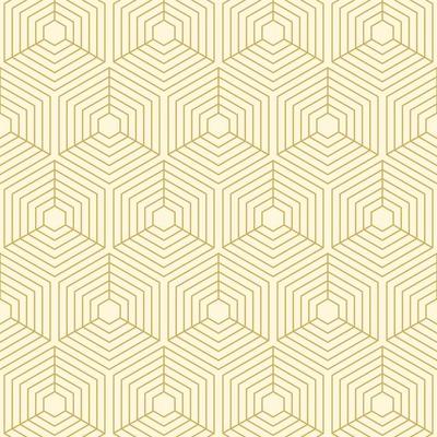 Geometric Gold Line Cubes Seamless Pattern