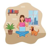 Young woman character at home office vector