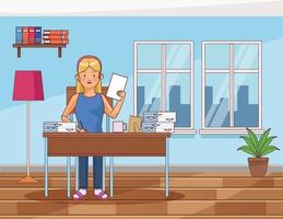 Work at home young woman character vector