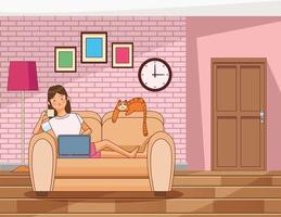 Woman working at home vector