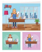 Set of scenes of home workers  vector