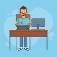 Work at home man character vector