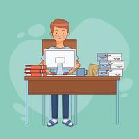 Man sitting at desk working from home vector