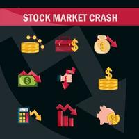 Stock market crash icon set vector