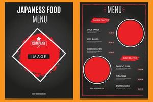 Vertical Japanese food menu in black and red vector