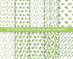 Set of tropical leaves seamless pattern vector