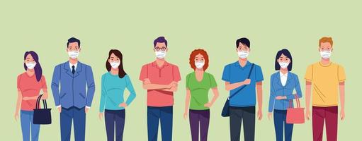 Group of people using face mask for coronavirus vector