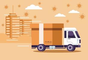 Truck delivery service with particles of coronavirus
