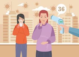 Sick girls with COVID 19 symptoms vector