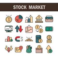 Stock market and economics line and fill icon set vector