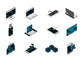 Tech and digital isometric icon set vector