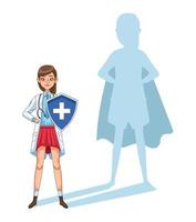 Super female doctor with shield and shadow vs COVID19 vector