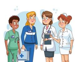 Professional female doctors staff characters vector