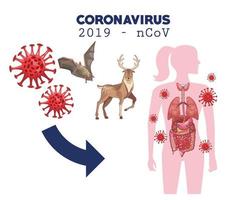 Coronavirus infographic with woman figure and animals vector