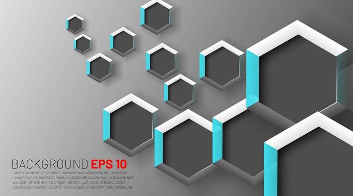 Overlapping 3d hexagons on gray gradient
