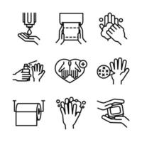 Hand hygiene and infection control pictogram icon set vector