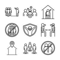 Viral infection and social distance pictogram icon set vector