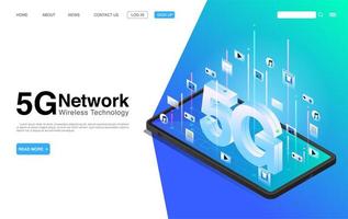 5G Network Wireless Technology on Mobile Phone Landing Page vector