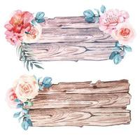 Watercolor wooden sign set decorated with flowers vector