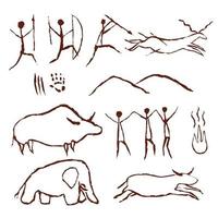 Cave rock painting old art symbols vector