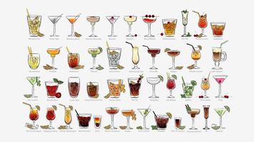Hand drawn style cocktails set vector
