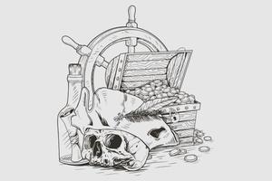 Pirates skull treasure chest vector
