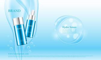 Blue water pouring concept for cosmetic advertising